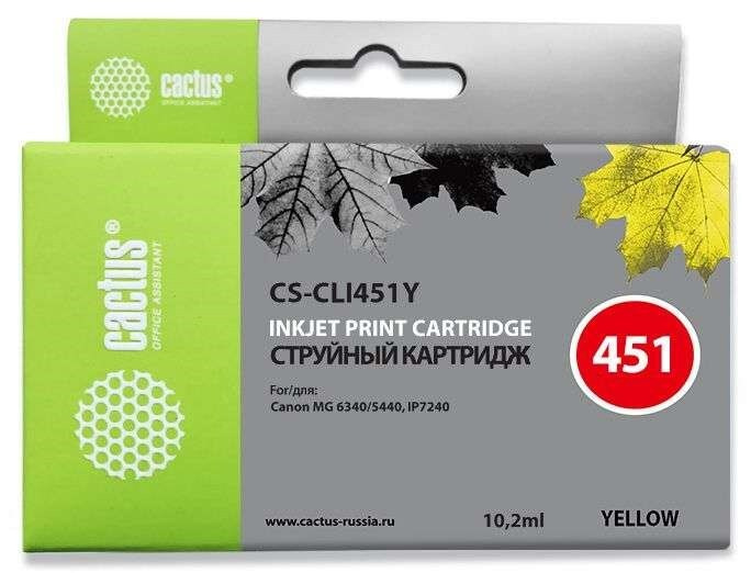 Комплект 6 шт, Чернила Cactus CS-I-CLI451Y желтый 100мл для Canon Pixma iP6840/iP7240/iP8740/iX6840/MG5440 #1