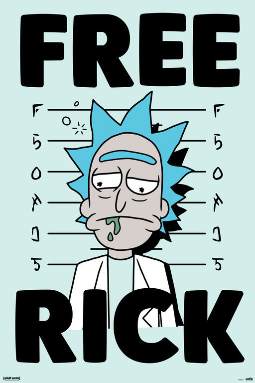 Постер 61 х 91,5 см. Рик и Морти. Rick and Morty - Free Rick. Grupo Erik. Плакат большого формата для #1