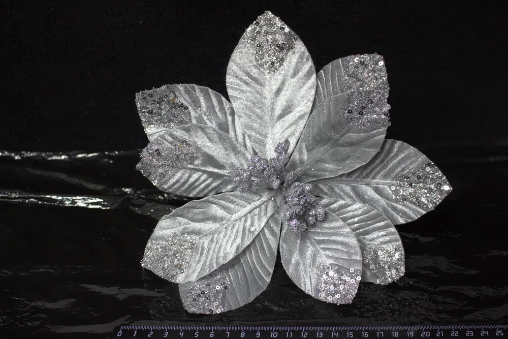 Цветок декор Kaemingk 25 см серебро на клипсе #1
