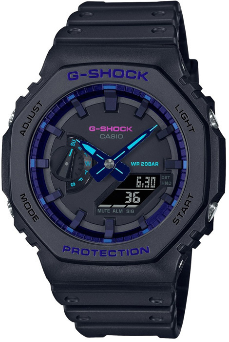 Противоударные мужские наручные часы Casio G-Shock GA-2100VB-1A с подсветкой, будильником и секундомером #1