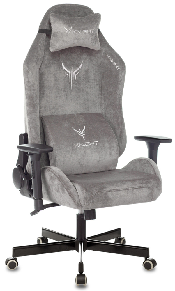 Кресло игровое Knight N1 Fabric серый, ткань / Компьютерное геймерское кресло, 2 подушки, крестовина #1