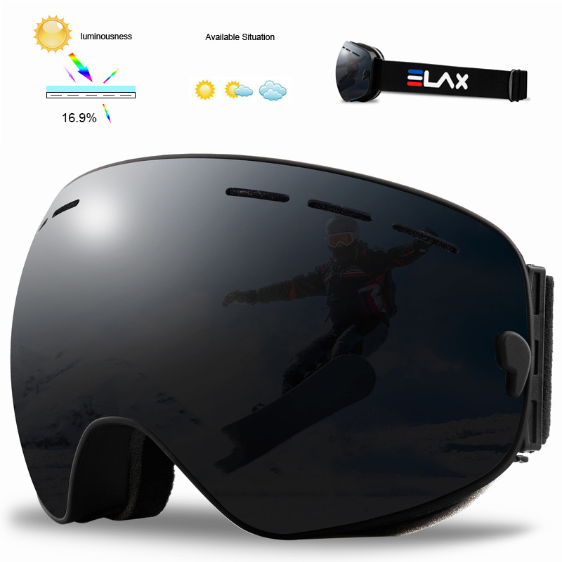 Лыжные очки, двухслойные, антизапотевающие, для катания на сноуборде и лыжах. Черные на черном.  #1