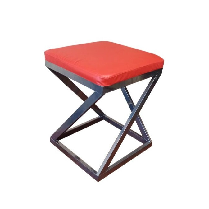 Табурет Лофт с мягким сиденьем, кожа красная, каркас серый металлик  #1