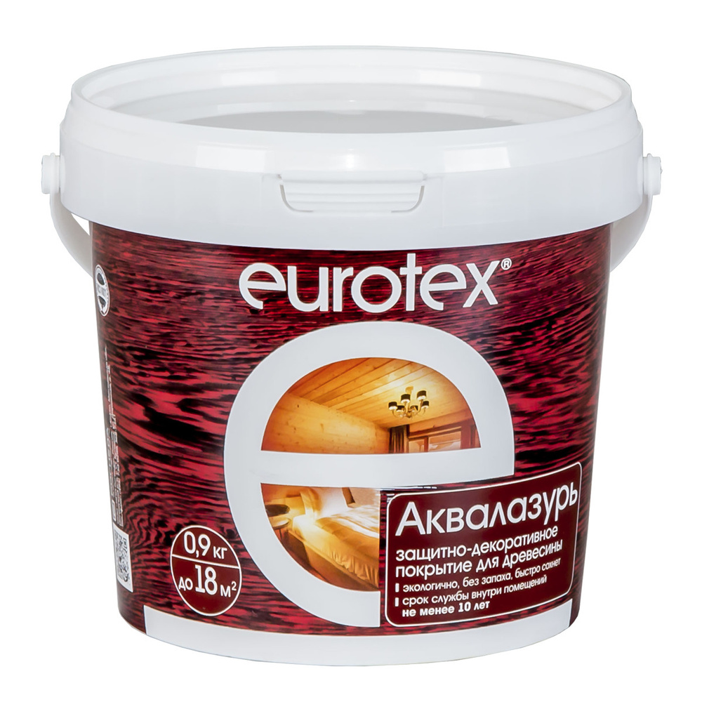Текстурное покрытие АКВАЛАЗУРЬ EUROTEX, 0.9кг, палисандр, для древесины, образует эластичное покрытие, #1