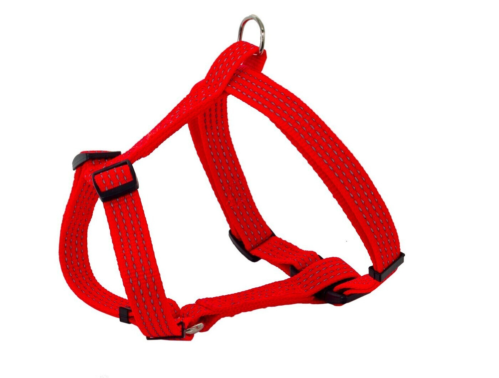 Шлейка для собак, нейлон "Премиум" светоотражающая Красная. Обхват шеи 40-60 см., обхват груди 50-80 #1