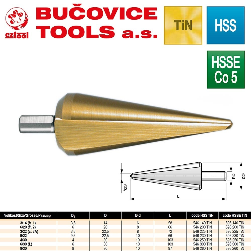 Сверло конусное 6-30мм L103мм S-10мм HSSE-Co5 TiN Bucovice(CzTool) 596300 (В) #1