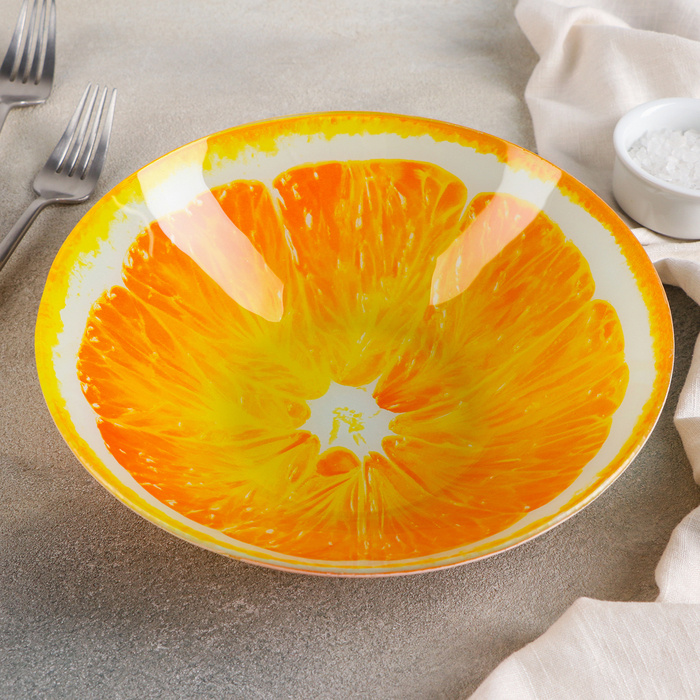 Салатник стеклянный Доляна "Сочный апельсин", 920 мл, диаметр22 см, цвет оранжевый  #1