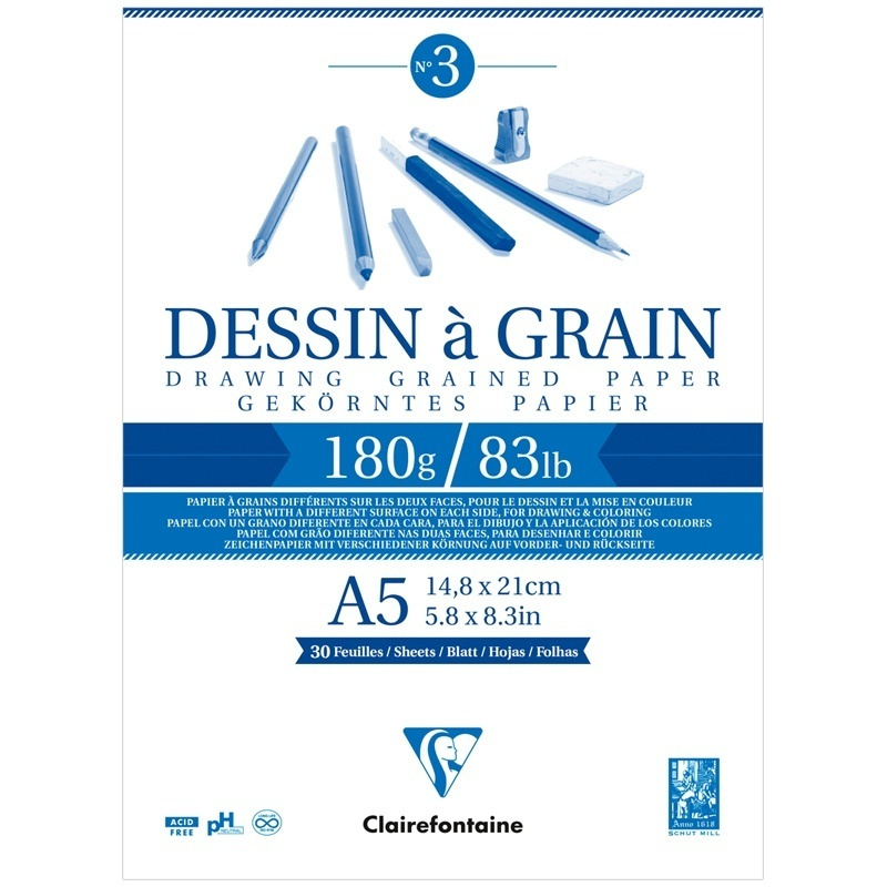 Скетчбук Clairefontaine 30 л, А5, на склейке, "Dessin a grain", 180г/м2, мелкозернистая (96626C)  #1