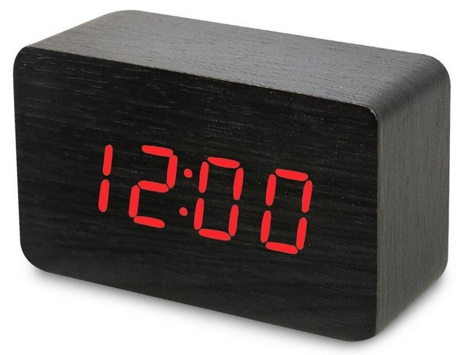 Настольные электронные часы деревянном корпусе, прямоугольные. Будильник, температура, работа от батареек #1