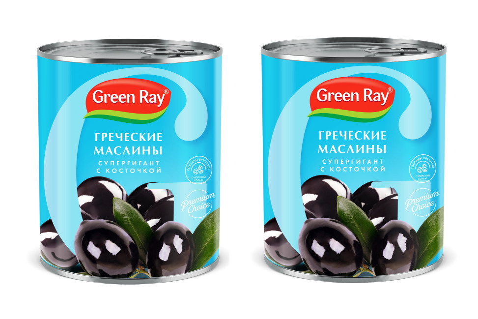 Греческие маслины супергигант с косточкой Green Ray, 2 банки по 820 гр.  #1