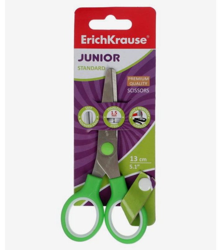 "ErichKrause". Ножницы канцелярские детские "Junior Standard", 13 см. Зеленые. 35505.  #1