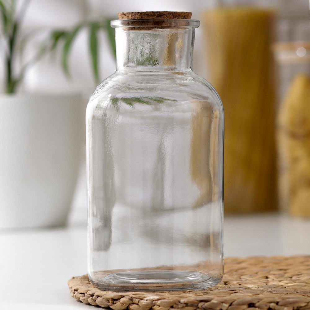 Бутылка стеклянная, емкость для масла, соуса с пробкой Доляна "Парфе", цвет прозрачный, объем 1,2 л  #1