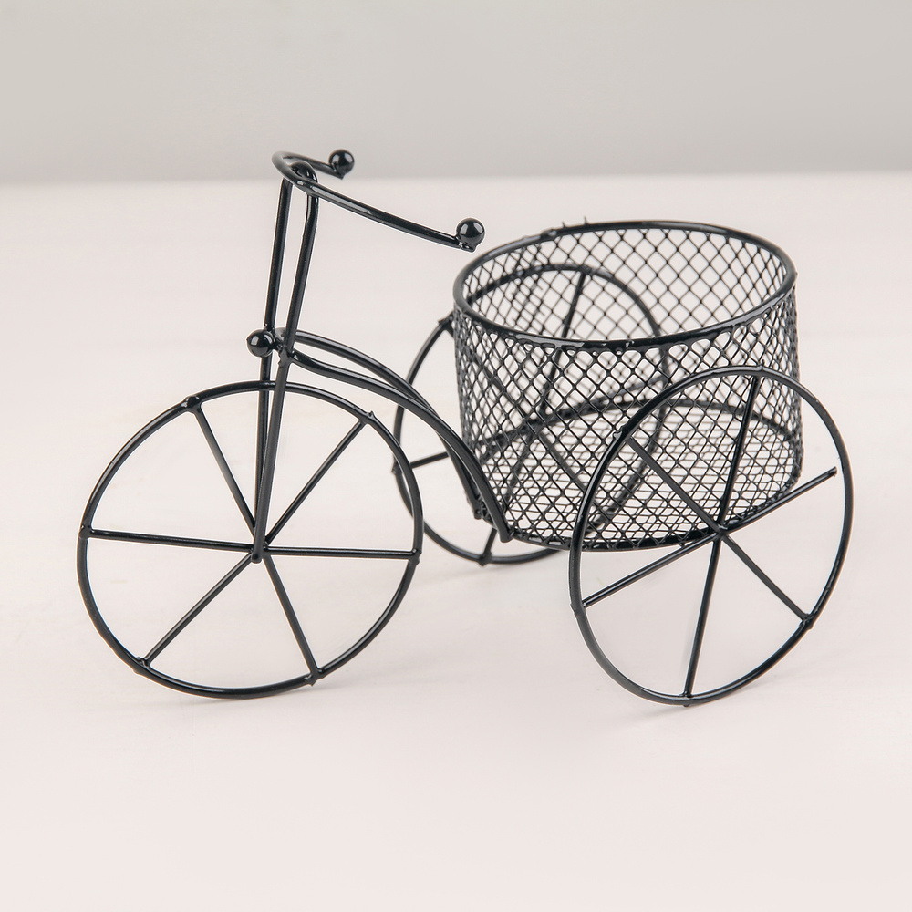 Подставка для цветов Доляна "Велосипед", кашпо металлическое, цвет черный, размер 18х10х13 см, диаметр #1