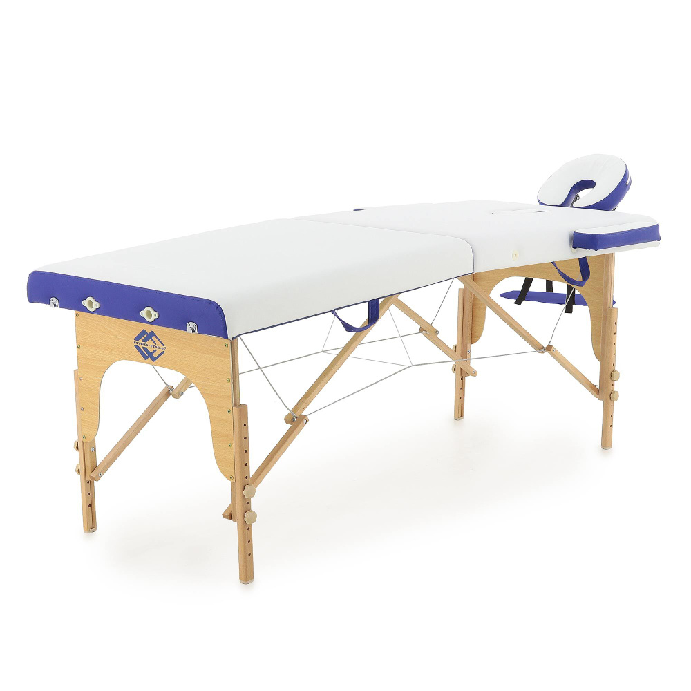 Массажный стол складной деревянный Med-Mos JF-AY01 2-х секционный (белый/синий)  #1