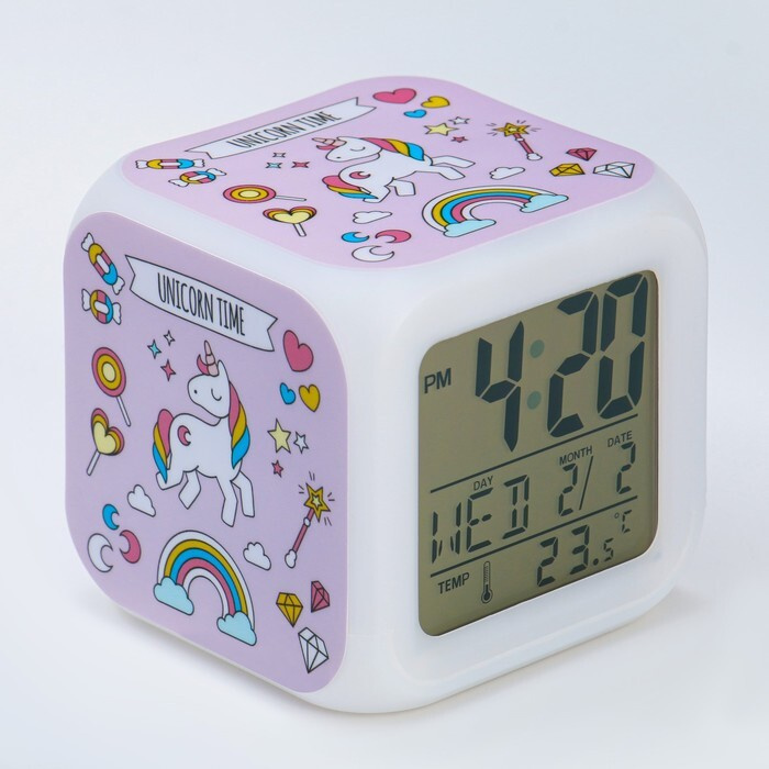 Часы домашние/Часы настольные электронные "Единорог" с подсветкой, будильником, термометром, календарем #1