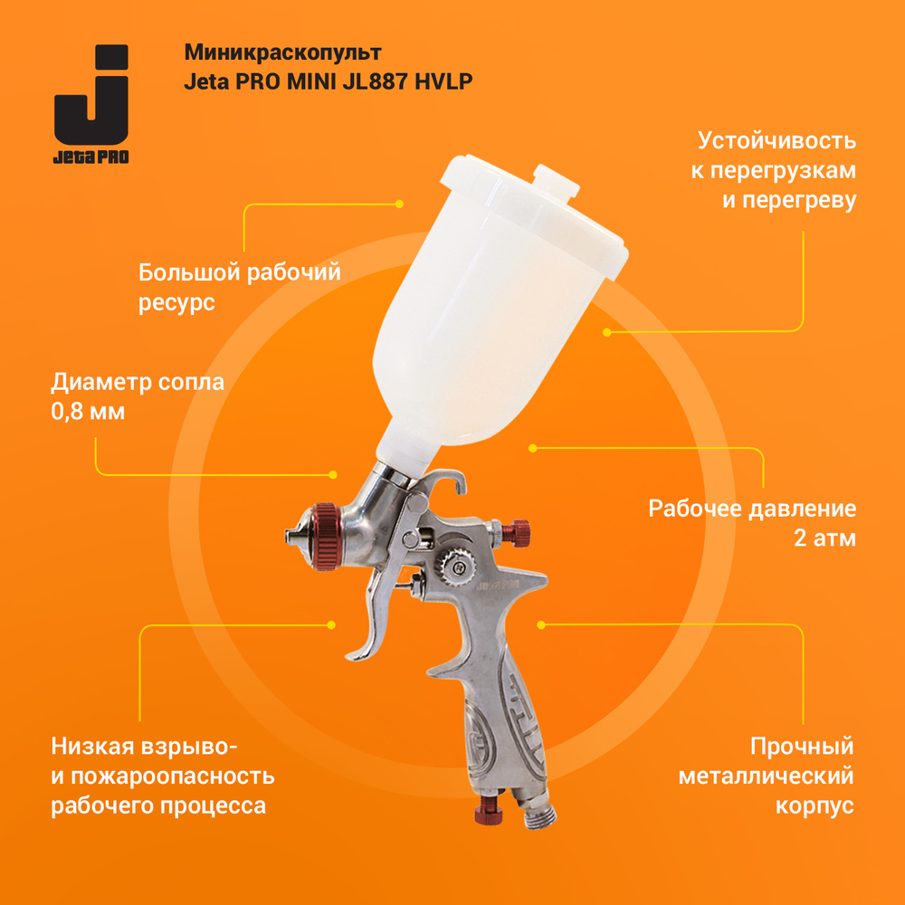 Миникраскопульт Jeta Pro сопло 0,8мм, верхний пластиковый бачок 0,125 л, давл. 2,0 бар,  #1