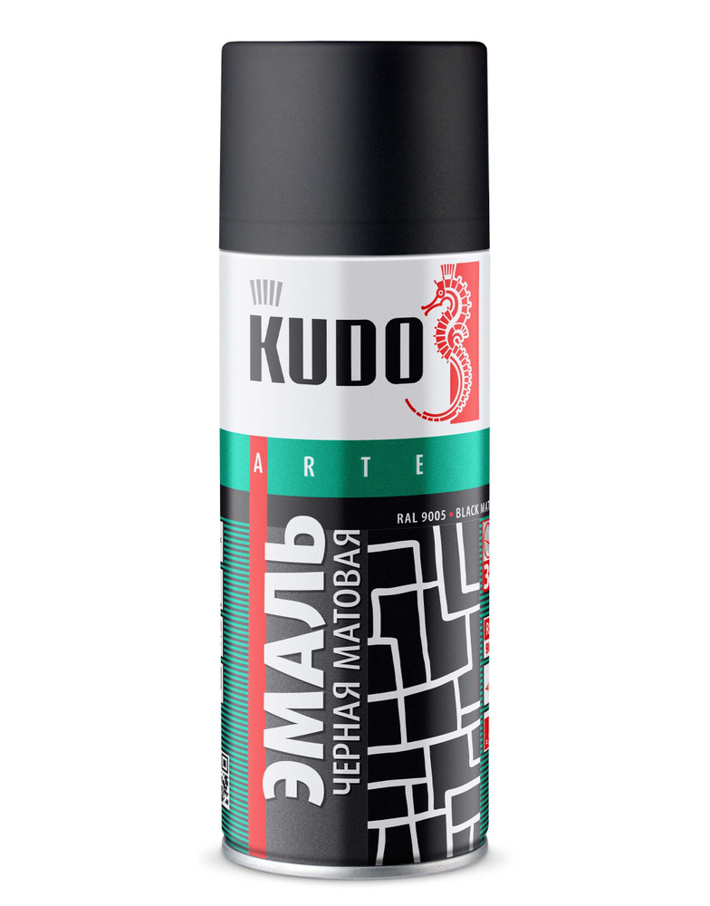 Аэрозольная краска в баллончике KUDO, алкидная, быстросохнущая, матовое покрытие, черный матовый RAL #1