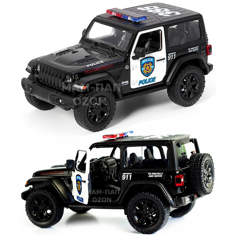 Машинка металлическая Kinsmart 1:34 2018 Jeep Wrangler Police (Полиция) KT5412P инерционная, двери открываются #1