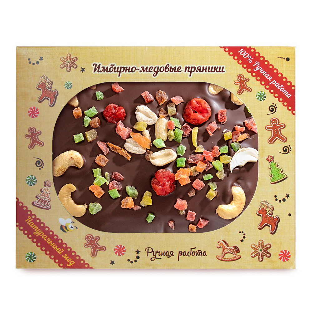 Пряники Пекарня SOFI, в шоколадной глазури "Кешью" с орехами и сухофруктами, ручная работа, 1 шт  #1
