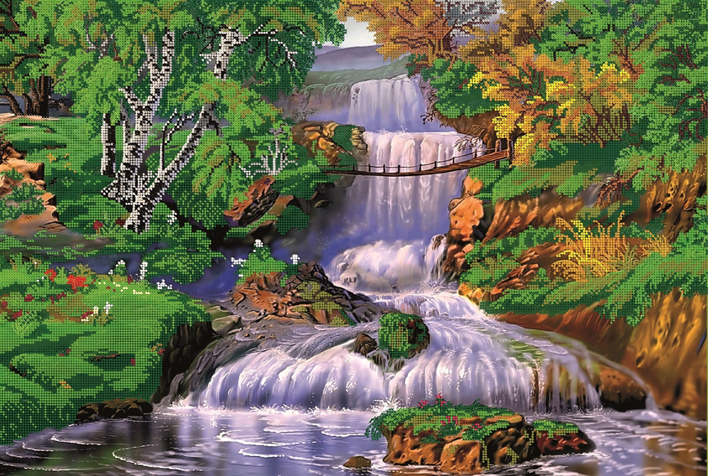 Набор для вышивания бисером Тайвань, Светлица картина Водопад 60х40,5  #1