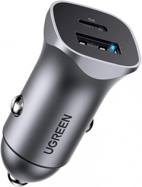 Автомобильное зарядное устройство UGREEN CD130 (30780), USB-A + USB-C; 20W Fast Charge, Silver  #1