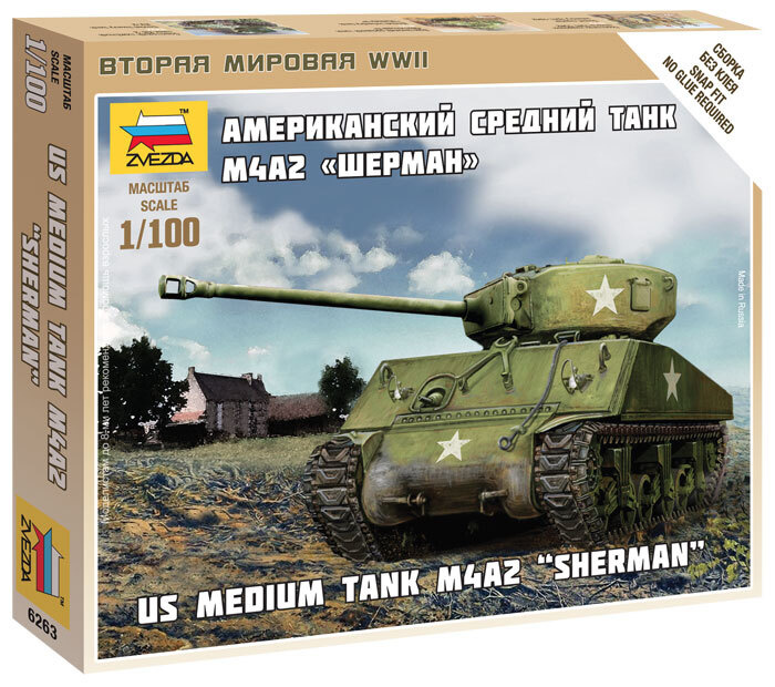 Сборная модель Американский средний танк "Шерман" М4А2, масштаб 1/100  #1