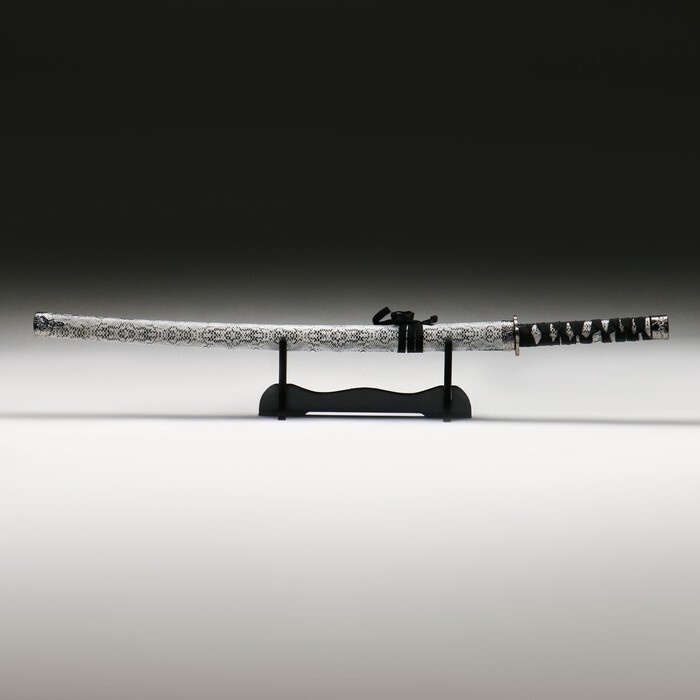 Сувенирное оружие "Катана", на подставке, серые ножны под змеиную кожу, 89 см  #1
