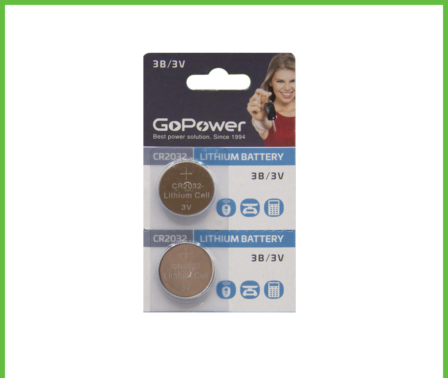 GoPower Батарейка CR2032, Литиевый тип, 3 В, 2 шт #1