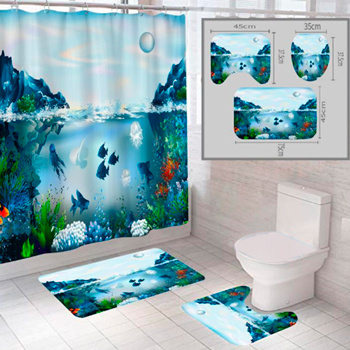 Комплект штора и 2 коврика для ванной комнаты "Океан-12" #1