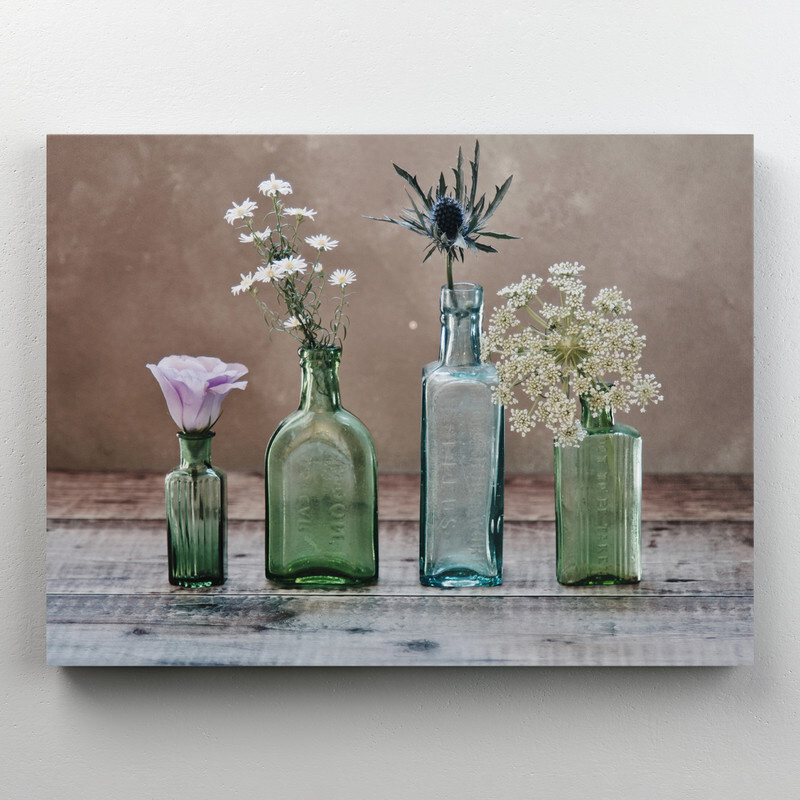 Интерьерная картина на холсте "Натюрморт в скандинавском стиле - полевые цветы в вазах" размер 100x75 #1