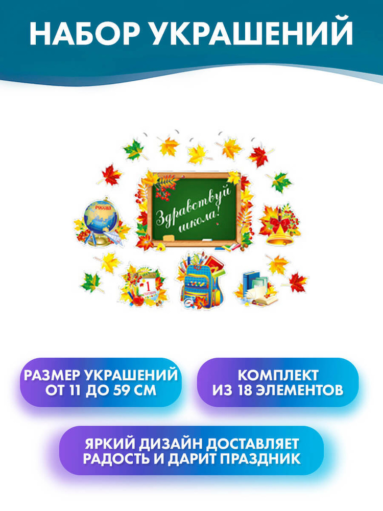 Пати Бум Растяжка "Комплект для украшения класса "Здравствуй, школа!" на 1 Сентября, День знаний"  #1