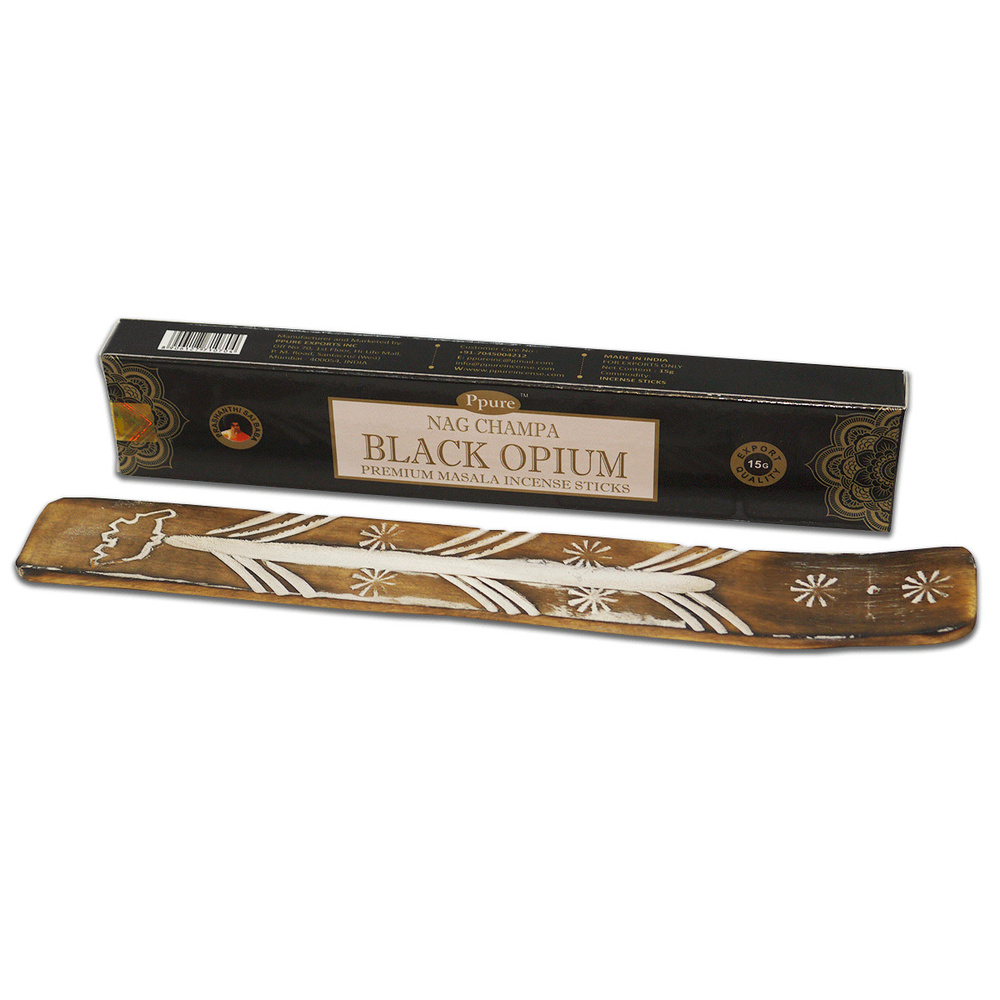 Благовония Ppure Nag Champa Black Opium (Змеиная Чампа Черный Опиум) 15г, 12 палочек + подставка  #1