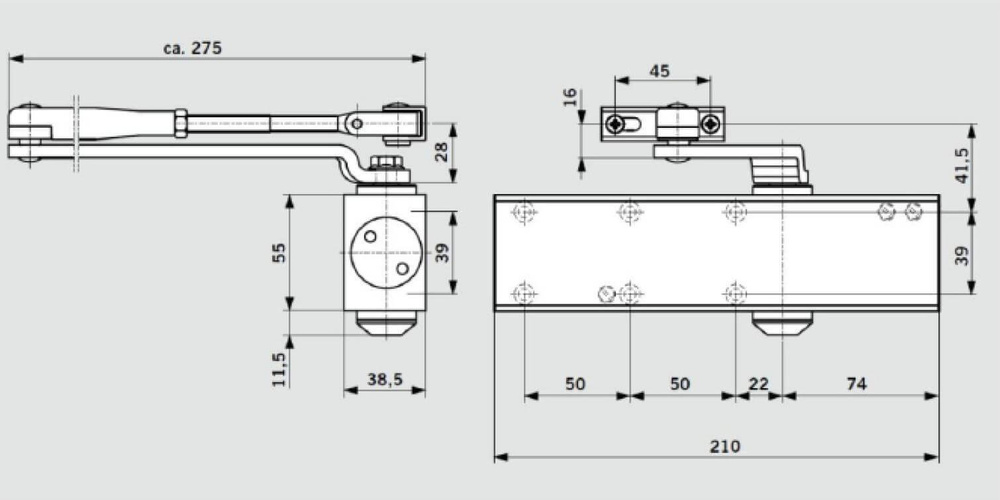 Доводчик дверной dormakaba TS Profil EN2/3/4 BCA, 150 кг, серебристый со стандартной рычажной тягой (dorma, #1