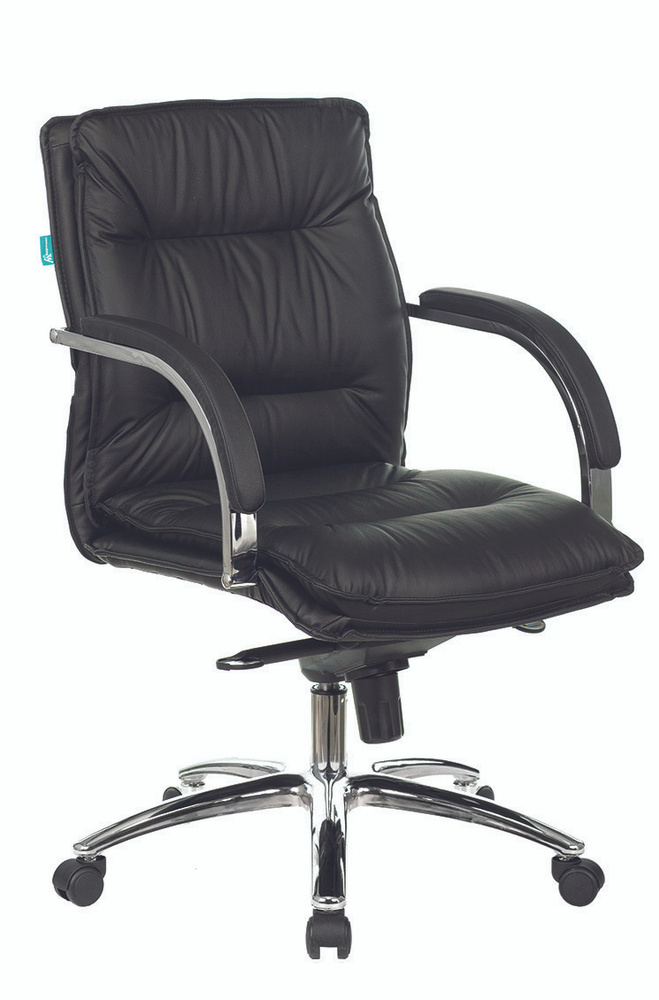Кресло руководителя Бюрократ T-9927SL-LOW/BLACK черный, натуральная кожа(лицевая часть) / экокожа, крестовина #1