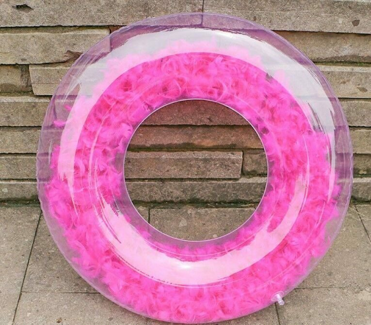 Круг для плавания 90 см Прозрачный с Розовыми перьями #1