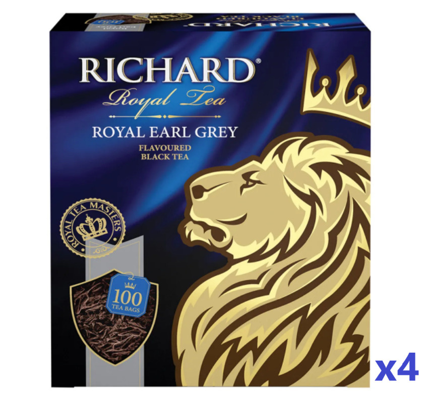 Чай черный RICHARD Royal Earl Grey Цейлонский с ароматом бергамота байховый, 100пак х 4 шт  #1