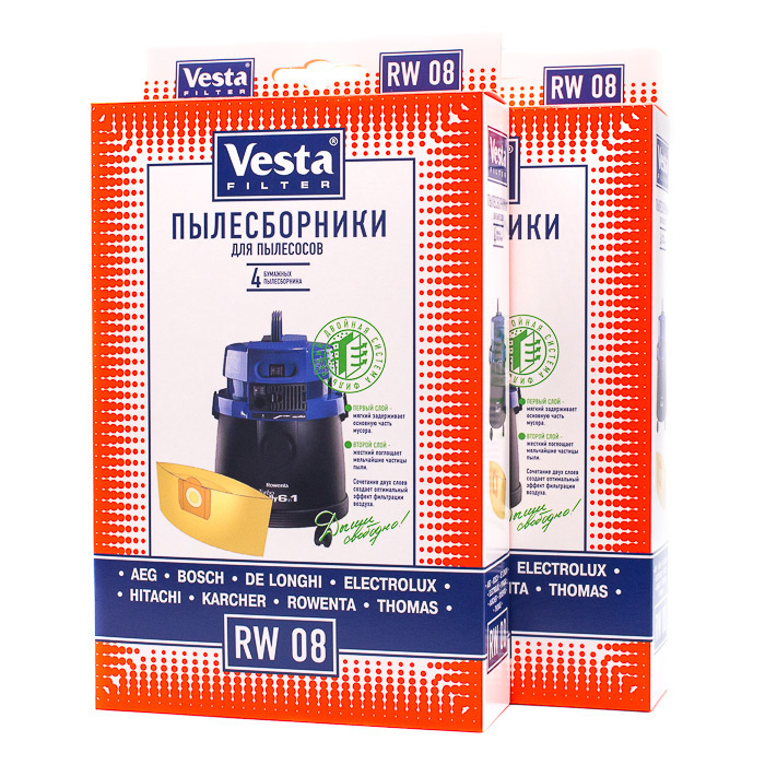 Vesta filter RW 08 Xl-Pack комплект пылесборников для Karcher wd, Rowenta bully, Thomas compact, 8 шт #1