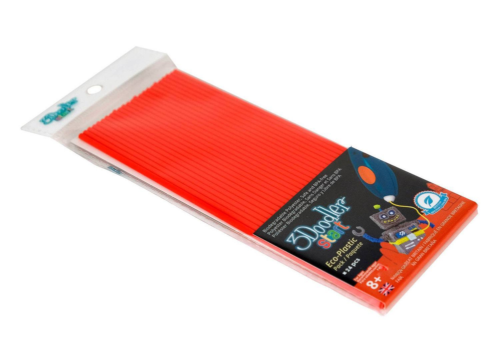 Пластик для 3D ручки 3Doodler эко-пластик, красный, 24 штуки (3DS-ECO03-RED-24)  #1