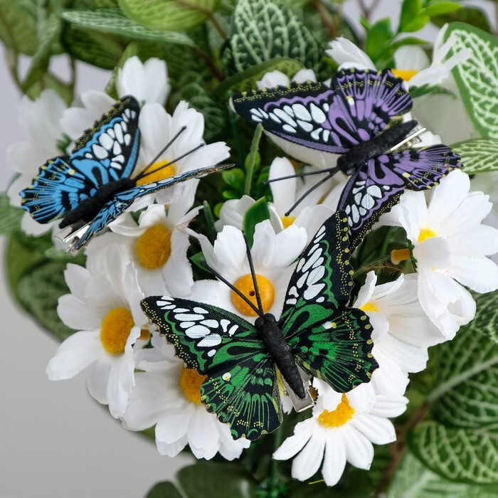 Бабочки для декора и флористики, на прищепке, пластиковые, черные, микс, 5 см и 8 см  #1
