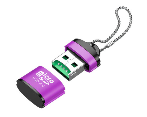 Картридер mini, устройство для чтения карт памяти microSD, USB 2.0, адаптер, переходник, фиолетовый  #1