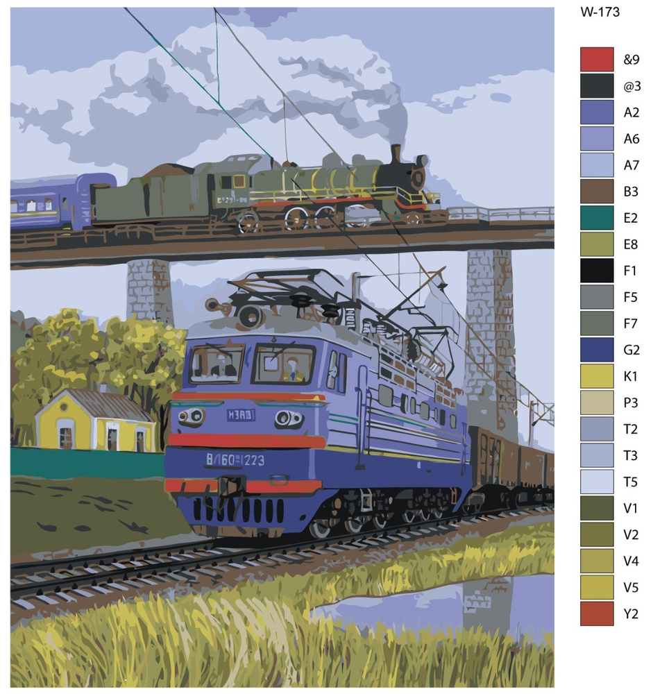 Картина по номерам W-173 "Поезд и паровоз" 40х50 #1