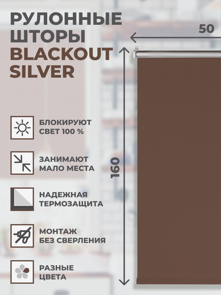 Рулонные шторы Блэкаут Silver 50х160 см на окно шоколад #1