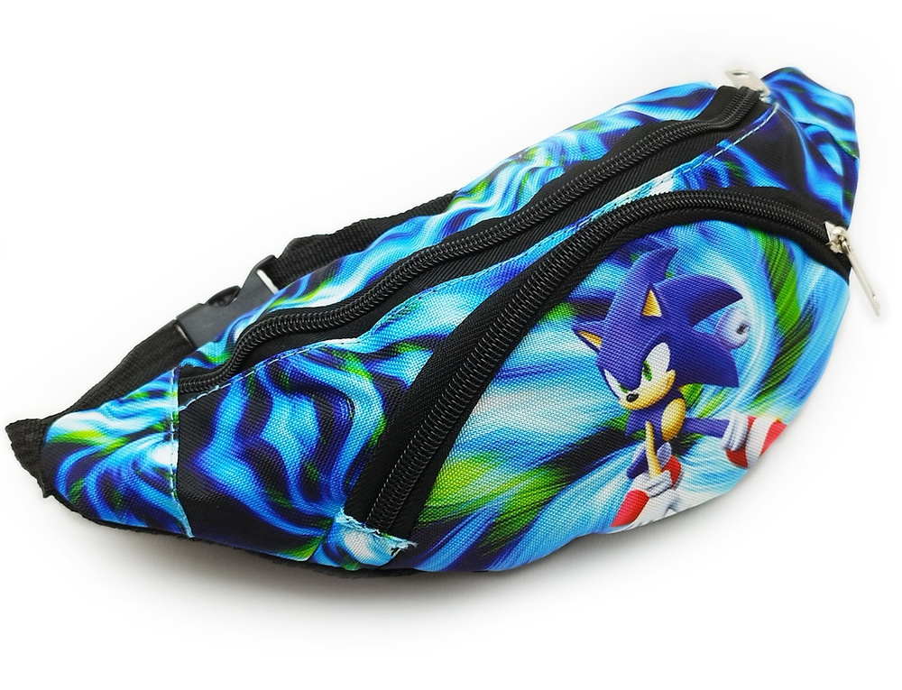 Сумка на пояс детская Sonic (Соник) / Детская барсетка с 2 карманами на молнии для телефона и прочих #1