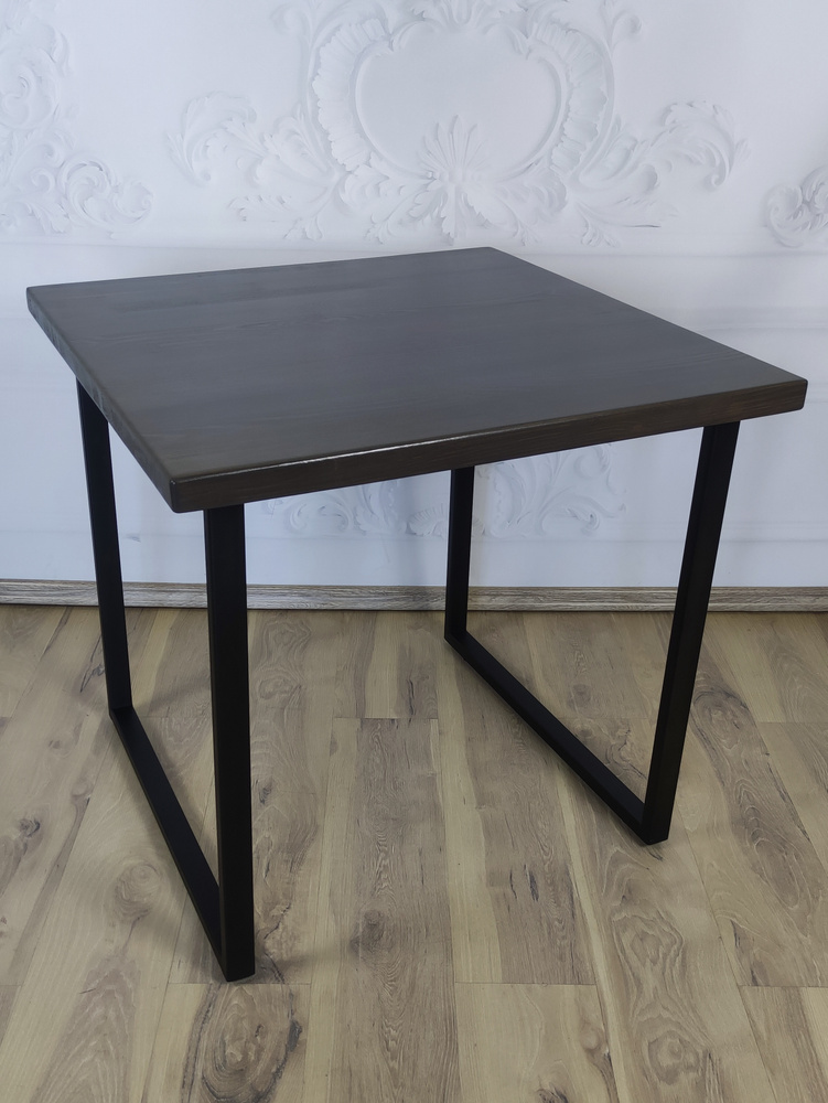 Стол кухонный Loft с квадратной столешницей цвета венге из массива сосны 40 мм и черными металлическими #1