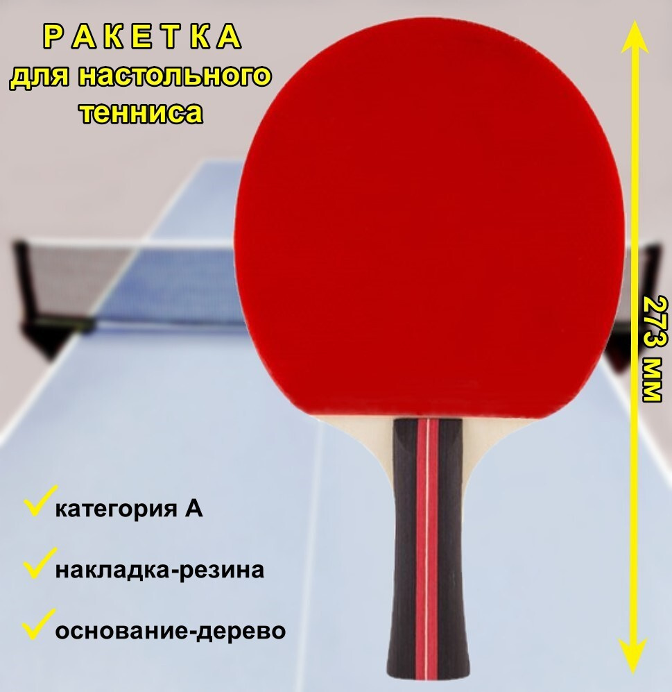 Ракетка для игры в пинг-понг Победитъ Racket PPR-A, красная, 1 шт.  #1