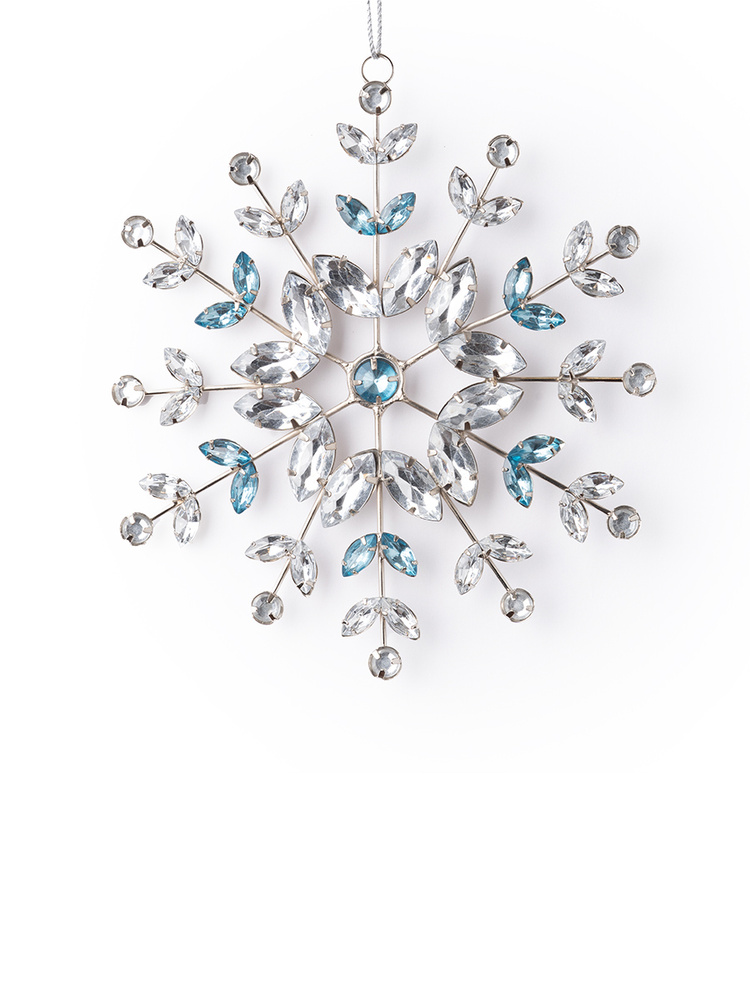 13330 Снежинка из прозрачных и голубых камней 17 см серебристая металлическая Karlsbach  #1