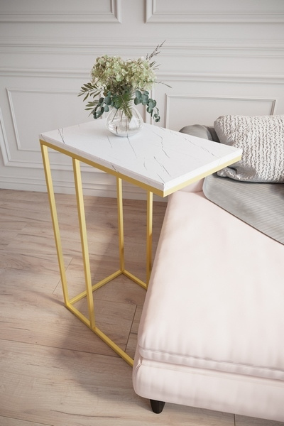 Журнальный придиванный столик Мебелик Агами Голд, белый мрамор/золото  #1
