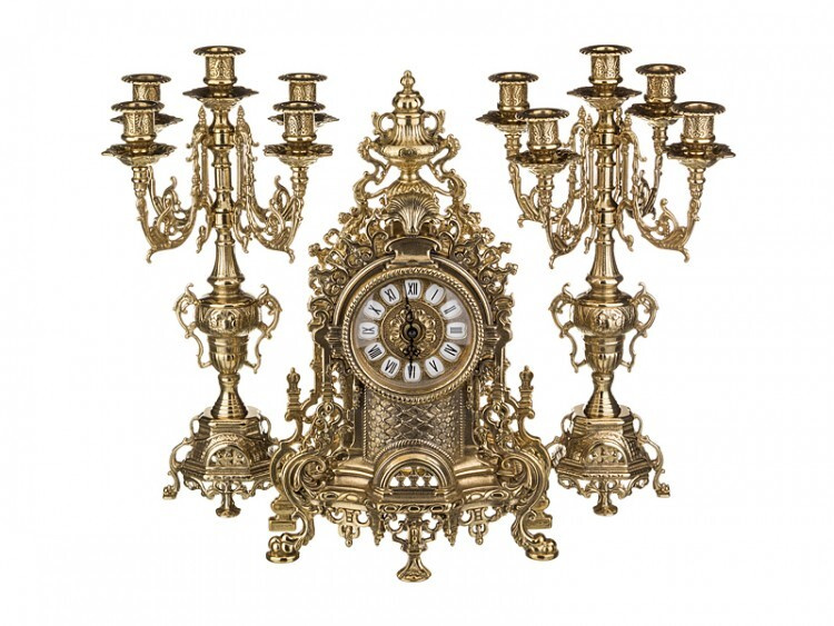 Часы каминные с канделябрами Alberti Livio "Помпезность" (полир. бронза) h.41см  #1