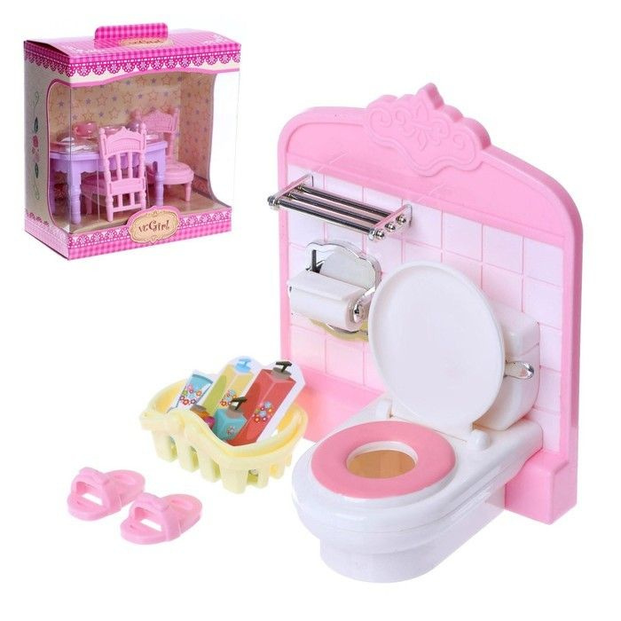 Мебель для кукол Ванная, туалет + качественная кукла аналог Барби 8215