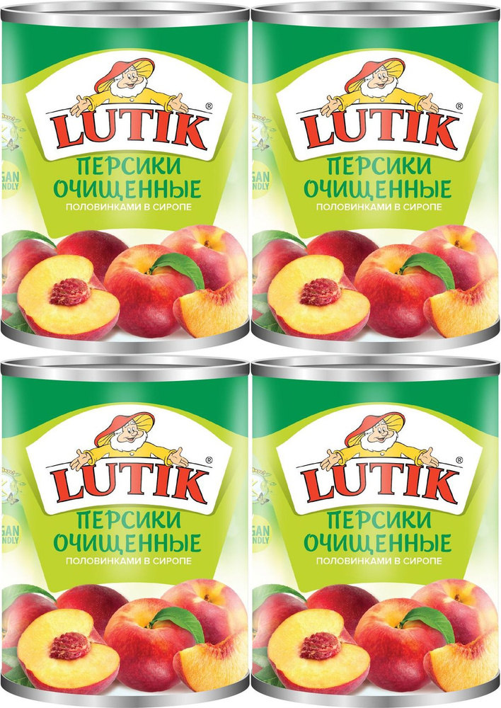 Персики Lutik половинки очищенные в сиропе, комплект: 4 упаковки по 410 г  #1
